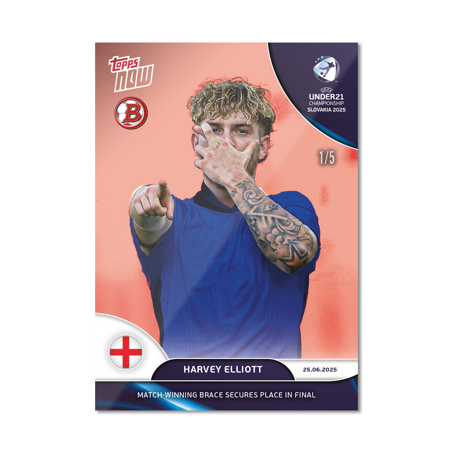 Harvey Elliott - 2025 UEFA Euro U-21 Topps NOW - Card 10 - PR: 186 - Image 3