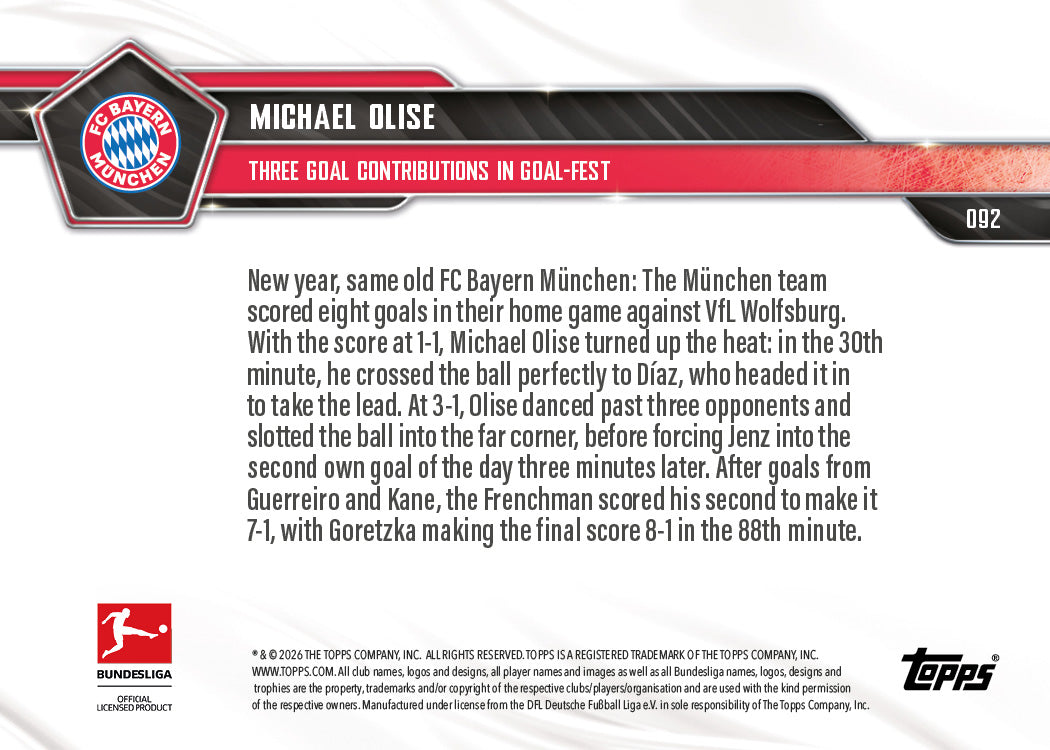 Michael Olise - 2025-26 Bundesliga Topps NOW - Card 92 - PR: 1142 - Image 7