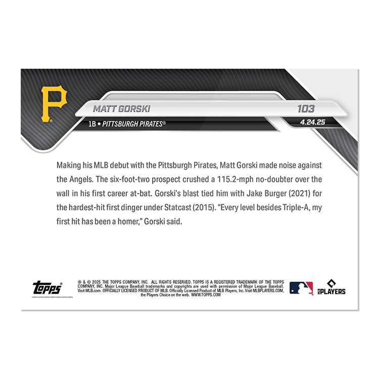 Matt Gorski - 2025 MLB Topps NOW - Card 103 - PR: 932 - Image 2