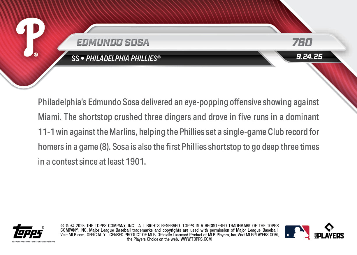 Edmundo Sosa - 2025 MLB Topps NOW - Card 760 - PR: 1257 - Image 2