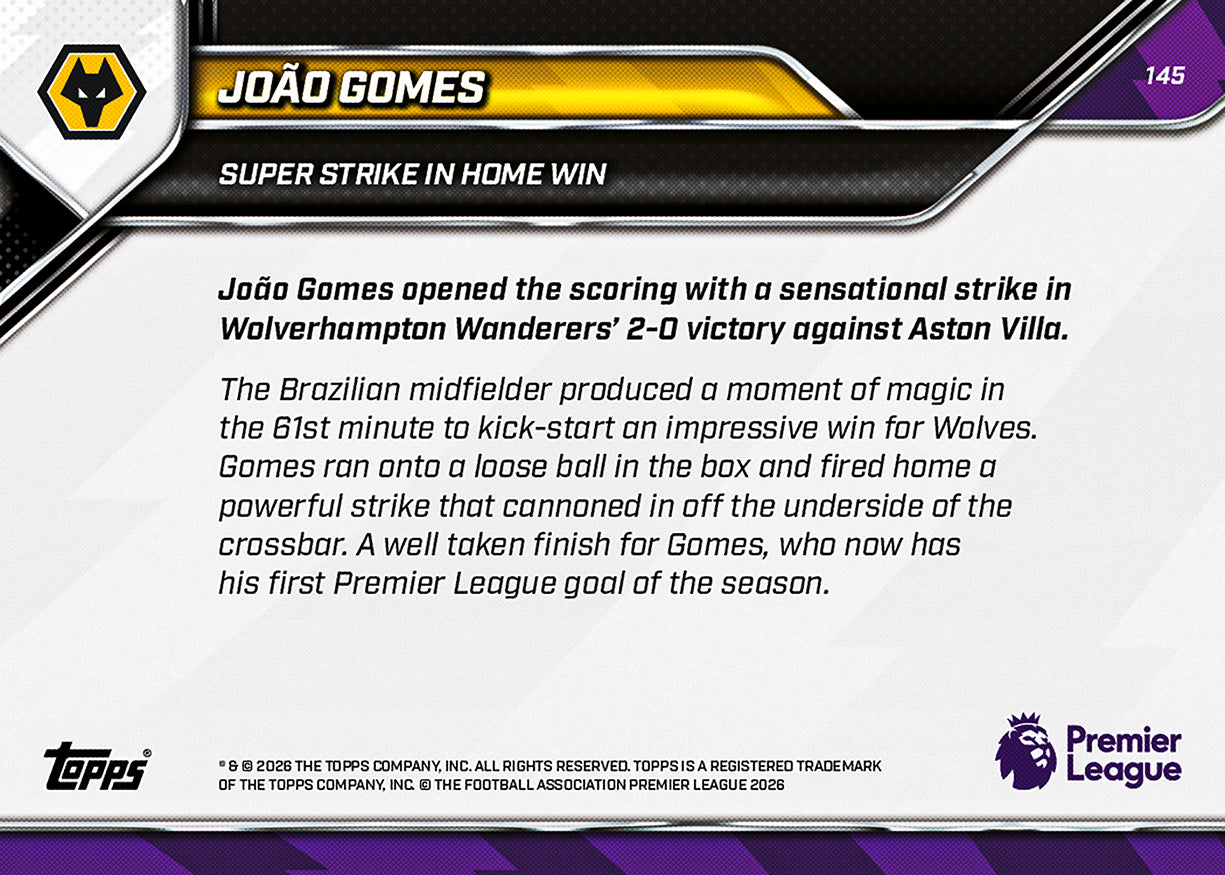 João Gomes - 2025-26 Premier League Topps NOW - Card 145 - PR: 246 - Image 7