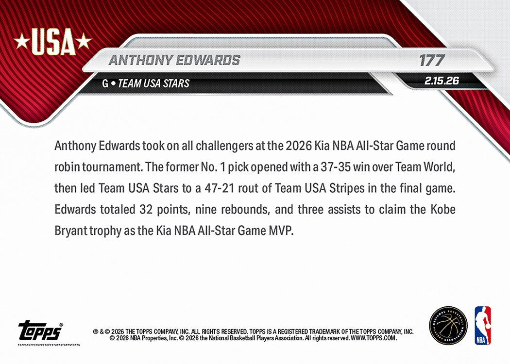 Anthony Edwards - 2025-26 NBA Topps NOW - Card 177 - PR: 5155 - Image 3