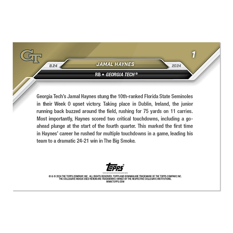 Alternative view of Jamal Haynes - 2024 Bowman U NOW Football Card 1 - PR: 576