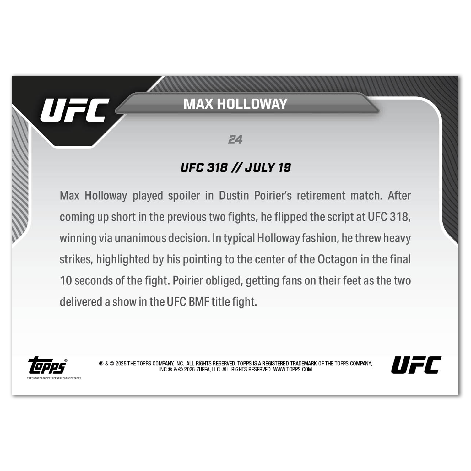 Max Holloway - 2025 UFC Topps NOW - Card 24 - LOOK FOR AUTOS - PR: 2783 - Image 4