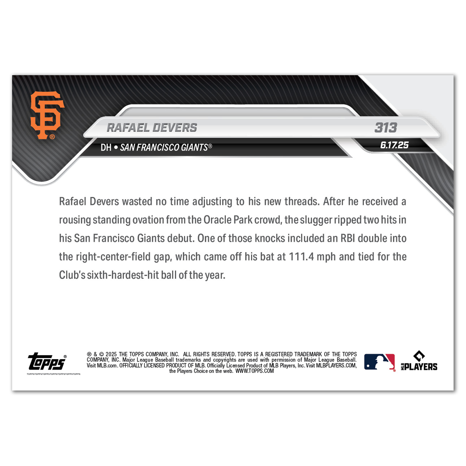 Rafael Devers - 2025 MLB Topps NOW - Card 313 - PR: 1125 - Image 2