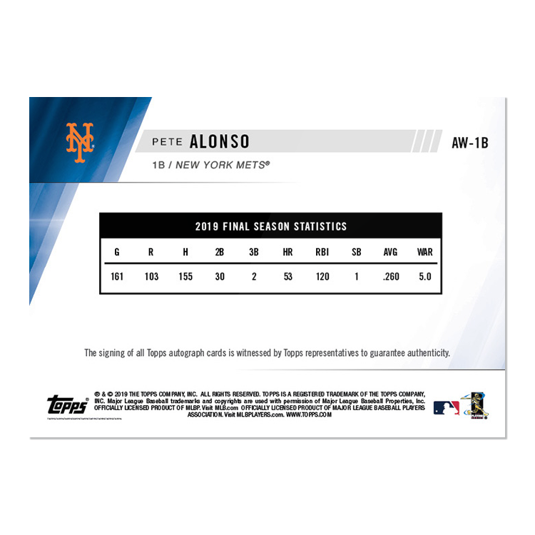 On-Card Auto # to 49 - Pete Alonso - MLB TOPPS NOW Card AW01B - Image 2