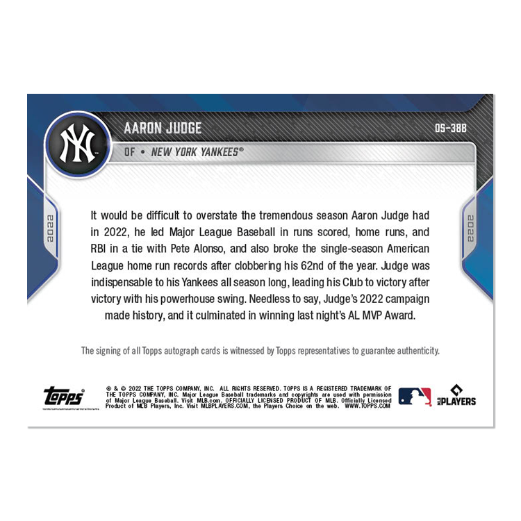 On-Card Auto # to 49 - Aaron Judge - 2022 MLB TOPPS NOW Card OS-38B - PR: 49 - Image 2
