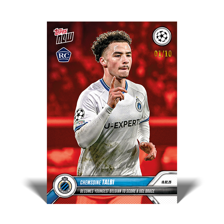 Chemsdine Talbi - Becomes youngest Belgian to score a UCL brace - 24/25 UCL Topps NOW Card 104 - PR: 255 - Image 4