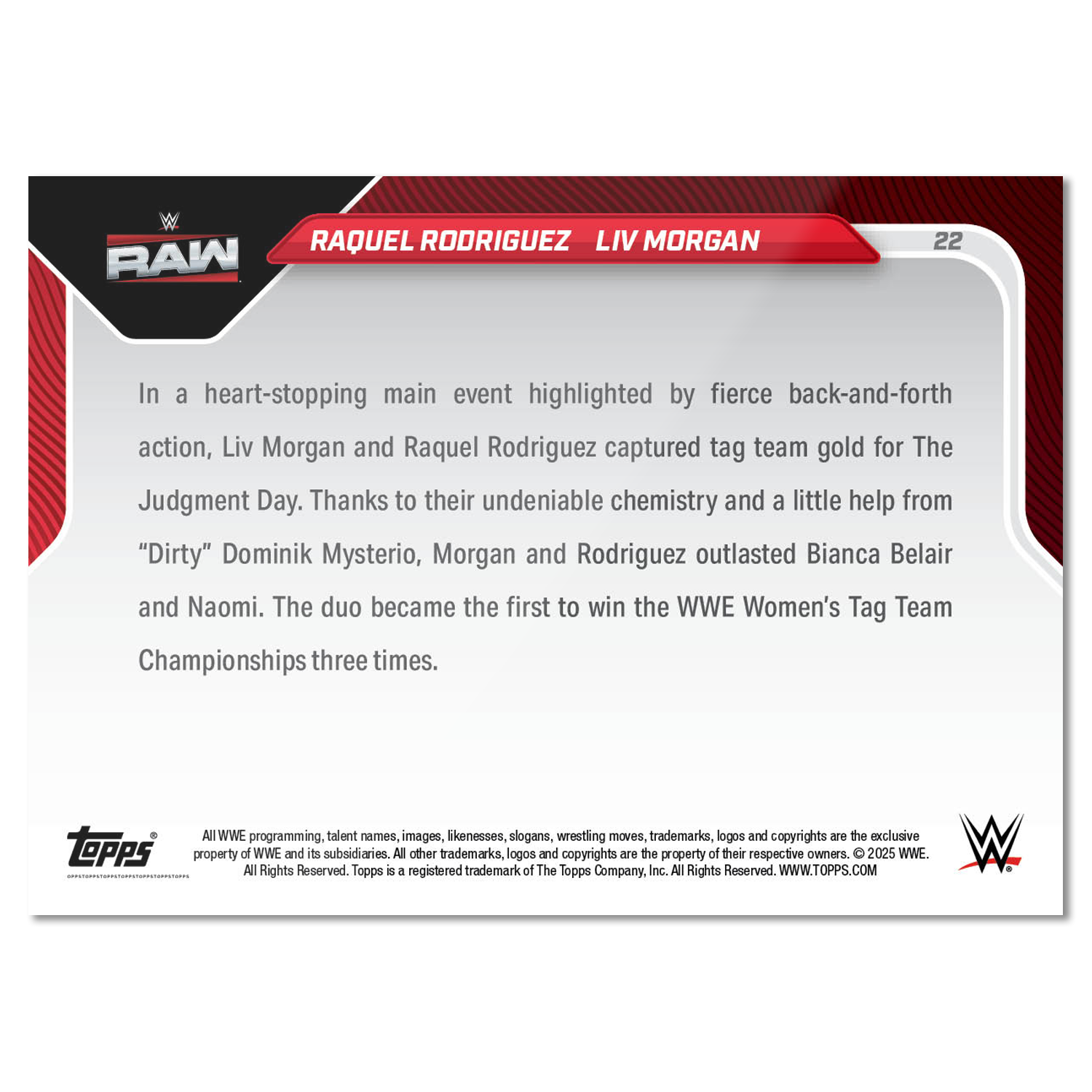 Raquel Rodriguez/Liv Morgan - 2025 WWE Topps NOW - Card 22 - PR: 1350 - Image 2