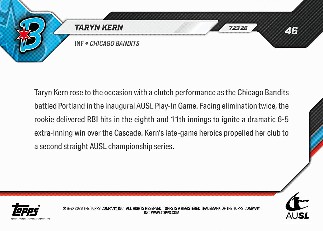 Alternative view of Taryn Kern - 2026 AUSL Topps NOW - Card 46 - PR: 838
