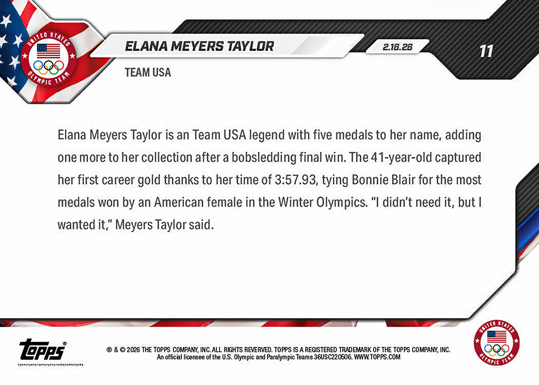 Elana Meyers Taylor - 2026 Olympics Topps NOW - Card 11 - PR: 946 - Image 3
