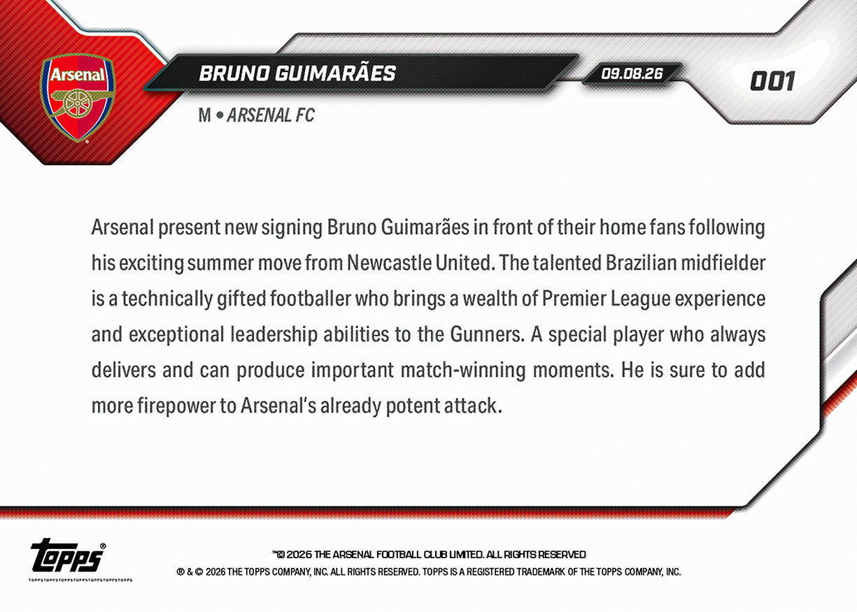 Bruno Guimarães - 2026-27 Arsenal FC Topps NOW - Card 1 - Image 6