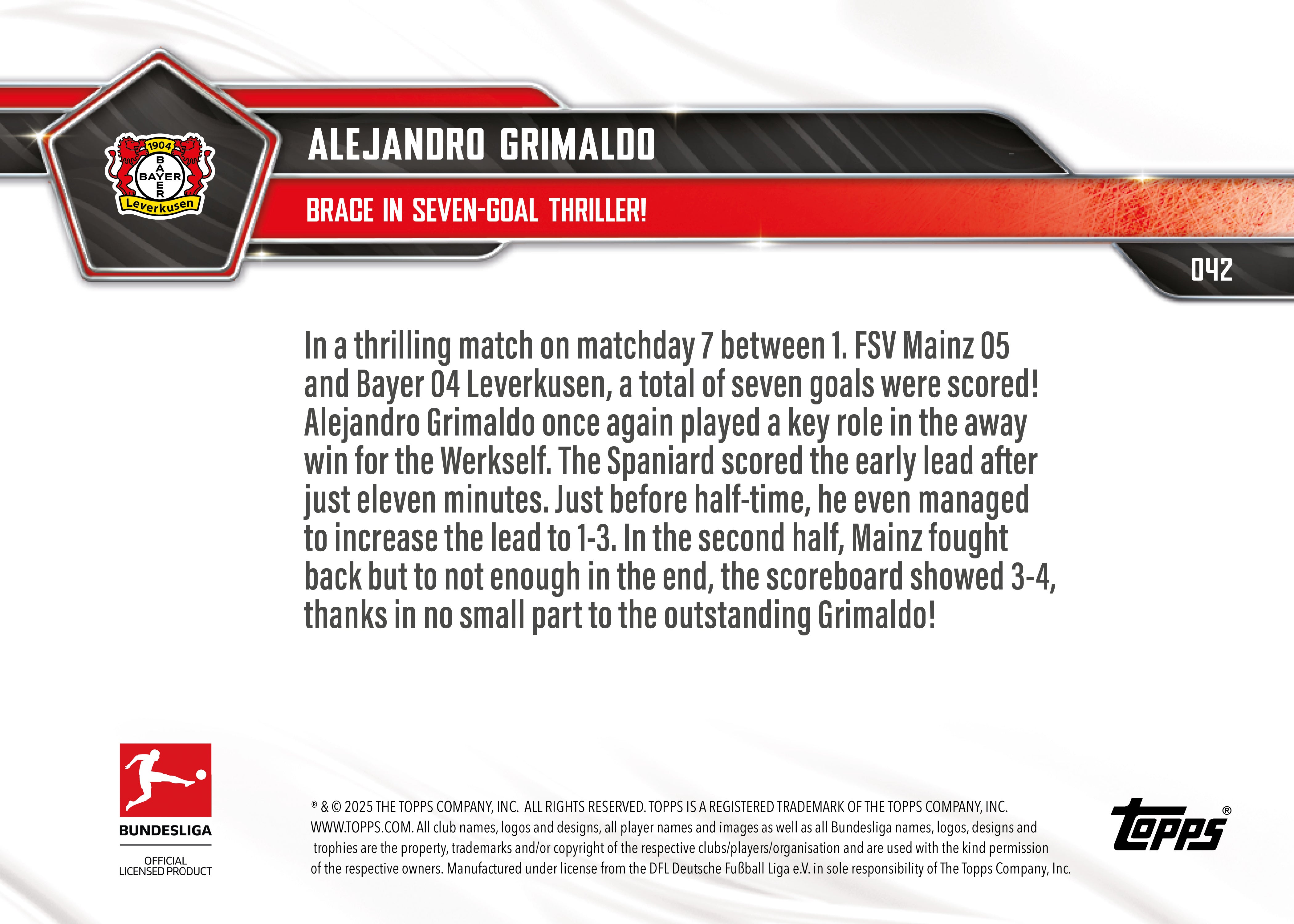 Alejandro Grimaldo - 2025-26 Bundesliga Topps NOW - Card 42 - PR: 115 - Image 7