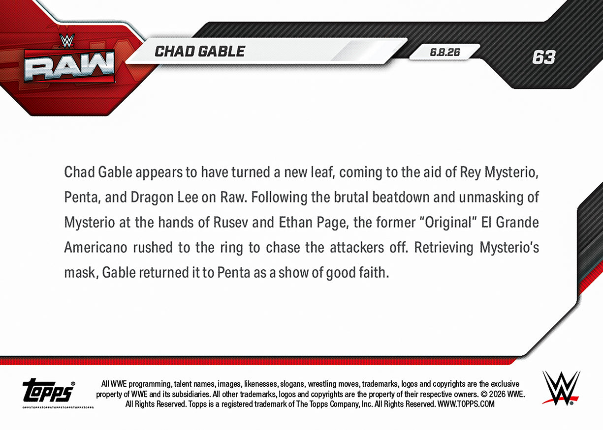 Chad Gable - 2026 WWE Topps NOW - Card 63 - PR: 519 - Image 2