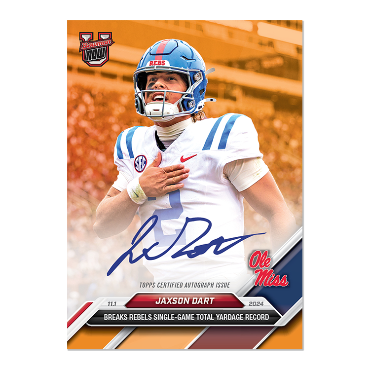 Alternative view of Jaxson Dart - 2024 Bowman U NOW Football Card 37 - LOOK FOR AUTOS - PR: 523