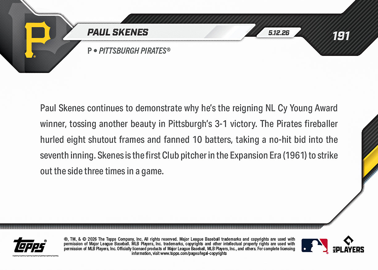 Paul Skenes - 2026 MLB Topps NOW - Card 191 - PR: 2015 - Image 2