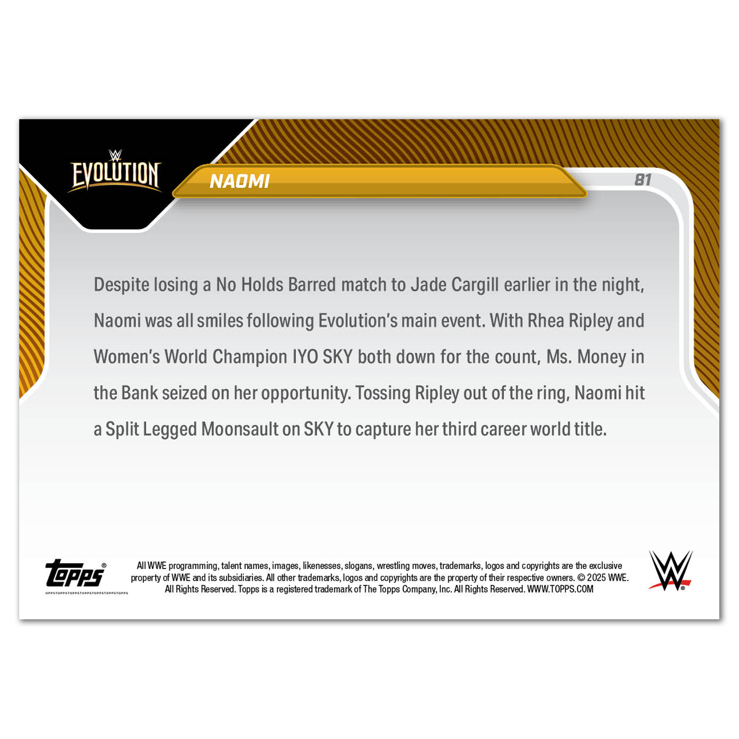 Naomi - 2025 WWE Topps NOW - Card 81 - LOOK FOR AUTOS & AUTO-RELICS - PR: 1372 - Image 3