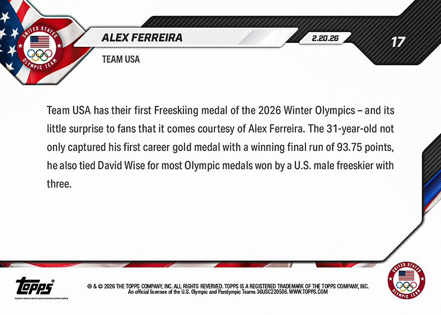Alex Ferreira - 2026 Olympics Topps NOW - Card 17 - PR: 1181 - Image 3