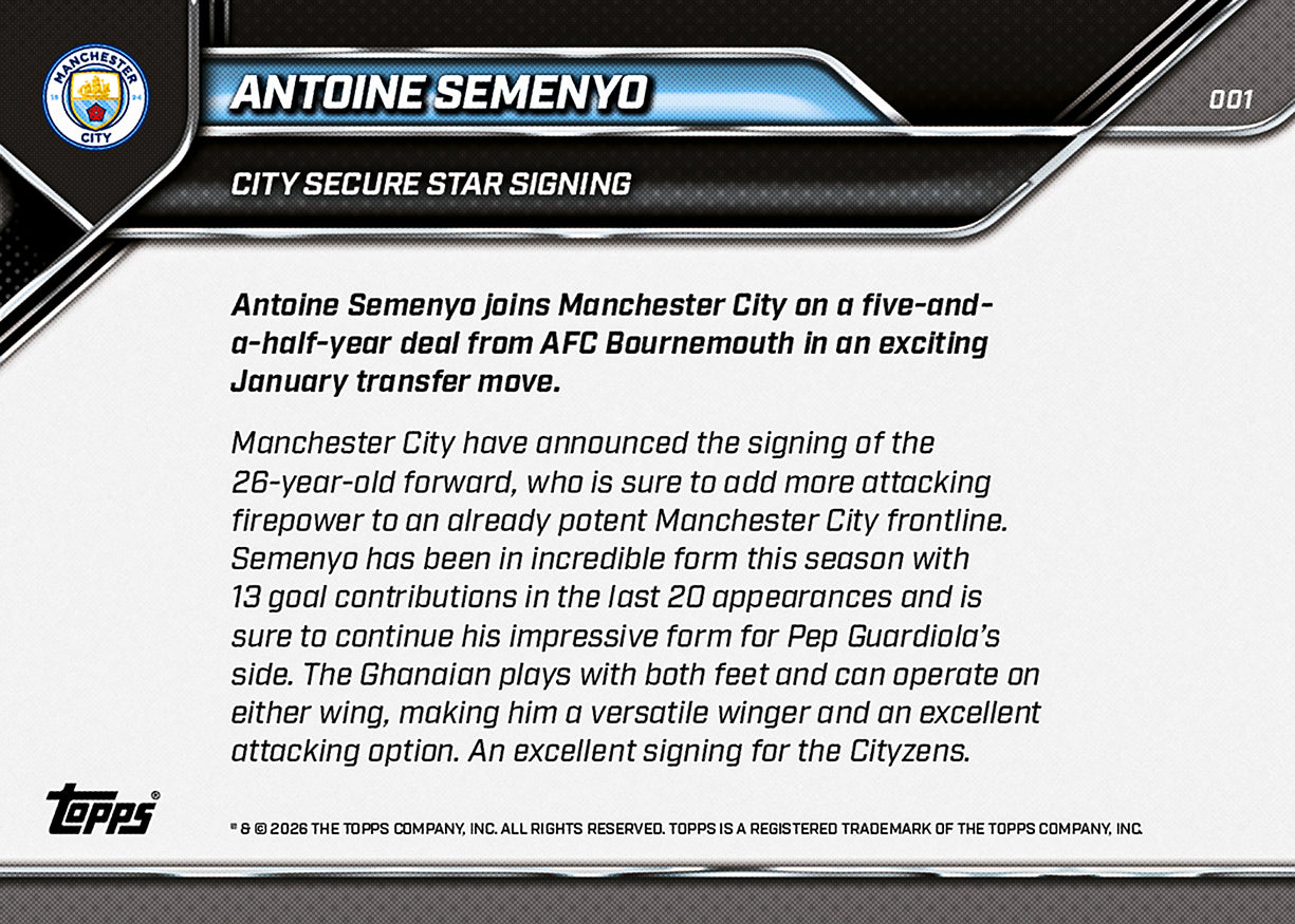 Antoine Semenyo - 2025-26 Manchester City Topps NOW - Card 1 - PR: 1845 - Image 8