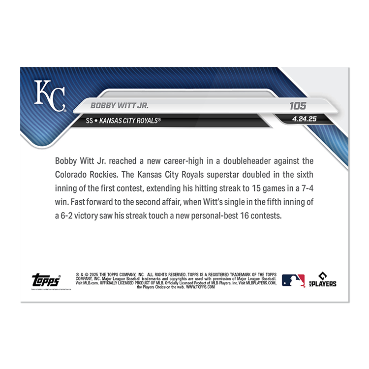 Bobby Witt Jr. - 2025 MLB Topps NOW - Card 105 - PR: 1656 - Image 2