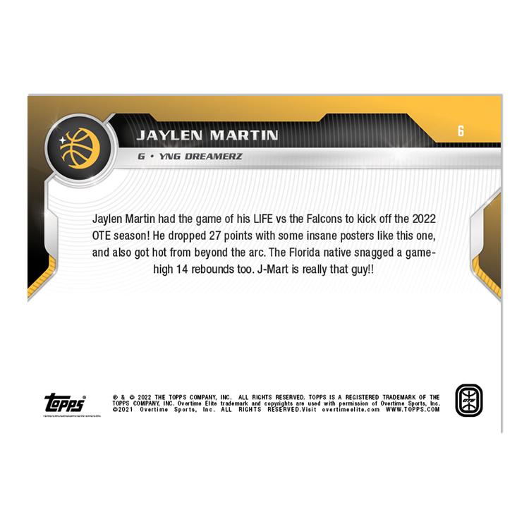 Jaylen Martin - 2022-23 Overtime Elite Topps Now Card 6 - PR: 64 - Image 2