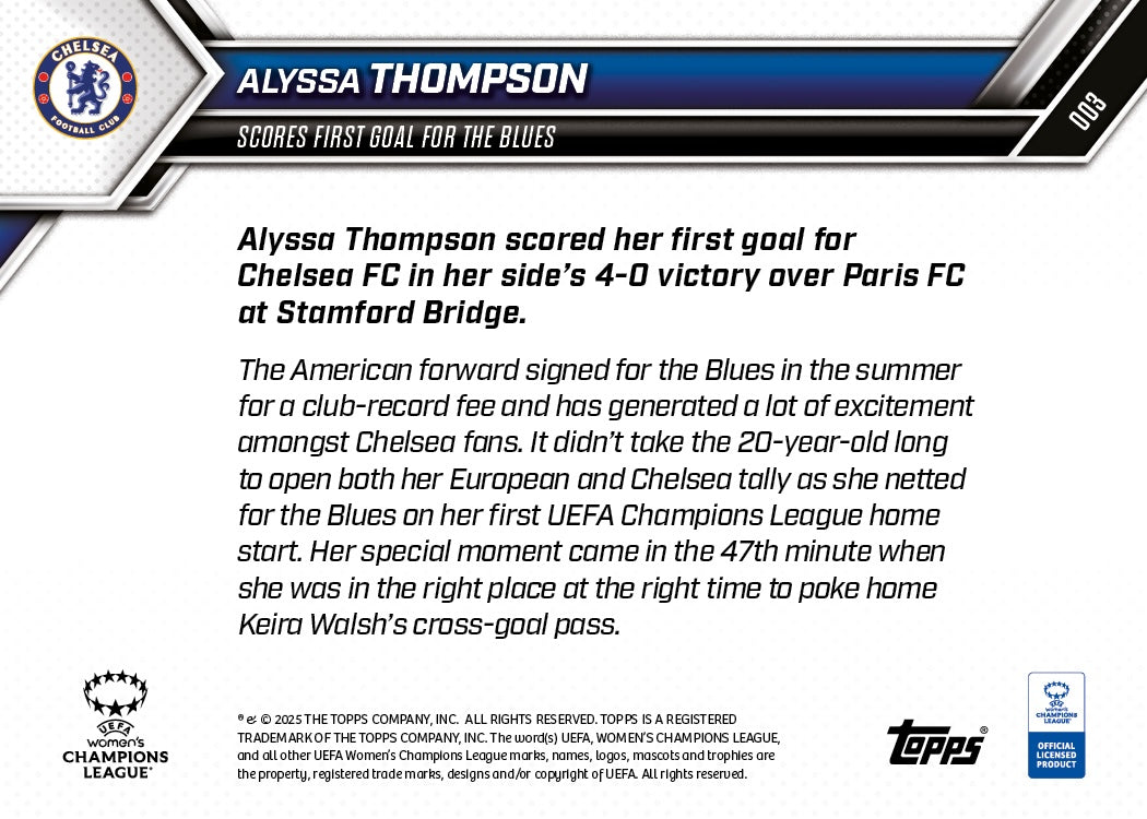 Alyssa Thompson - 2025-26 UWCL Topps NOW - Card 3 - PR: 632 - Image 7