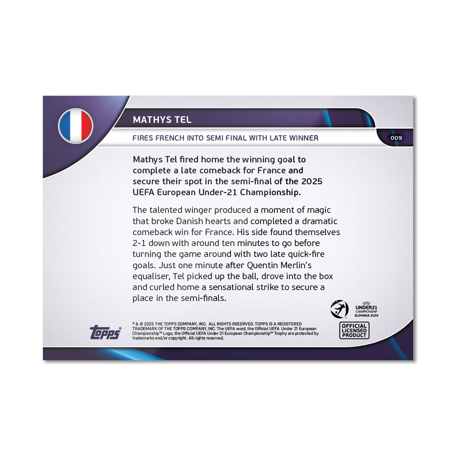 Mathys Tel - 2025 UEFA Euro U-21 Topps NOW - Card 9 - PR: 126 - Image 7