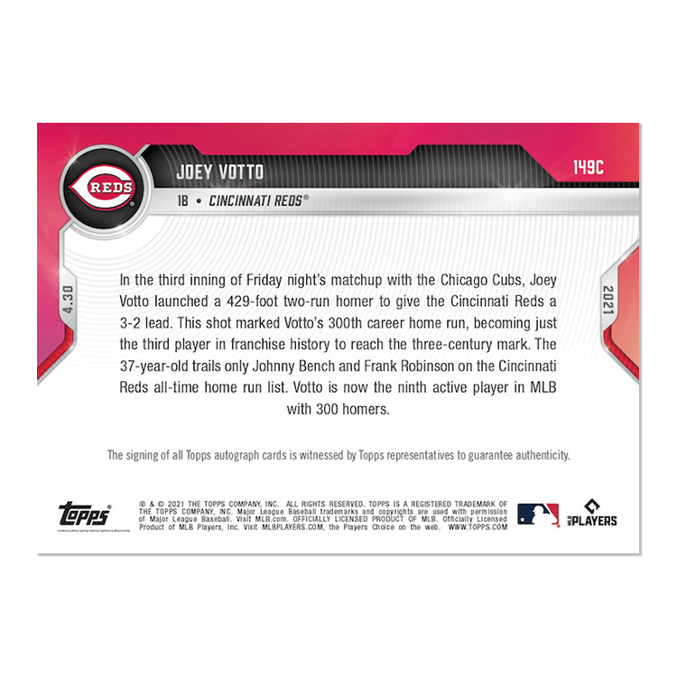 On-Card Auto # to 25 - Joey Votto - 2021 MLB TOPPS NOW Card 149C - Image 2