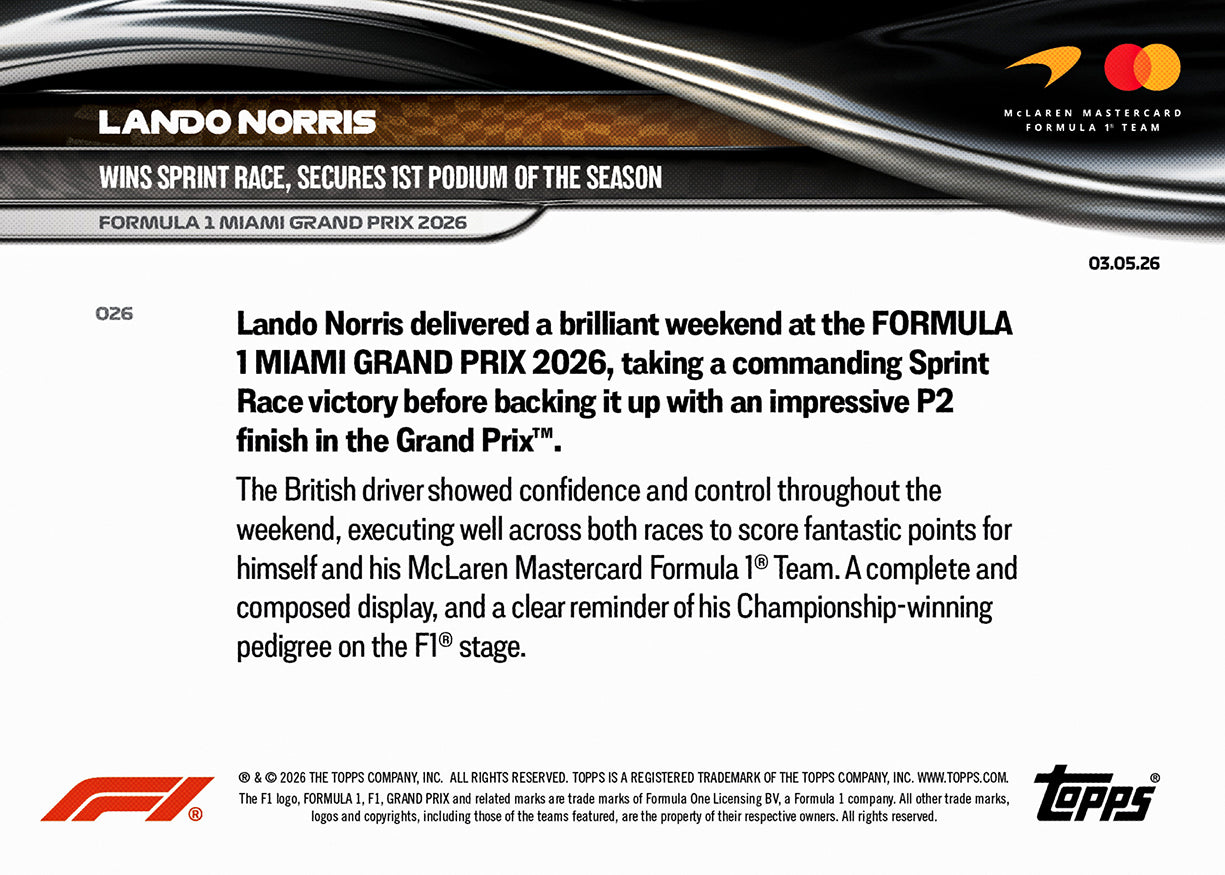 Lando Norris - 2026 Formula 1 Topps NOW - Card 26 - PR: 2338 - Image 7
