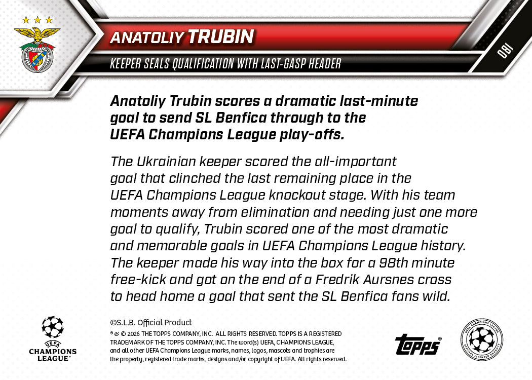 Anatoliy Trubin - 2025-26 UCL Topps NOW - Card 81 - PR: 1716 - Image 9