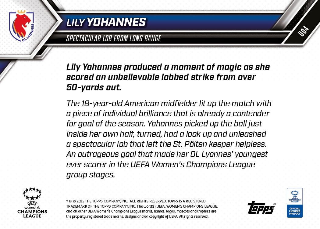 Lily Yohannes - 2025-26 UWCL Topps NOW - Card 4 - PR: 365 - Image 7