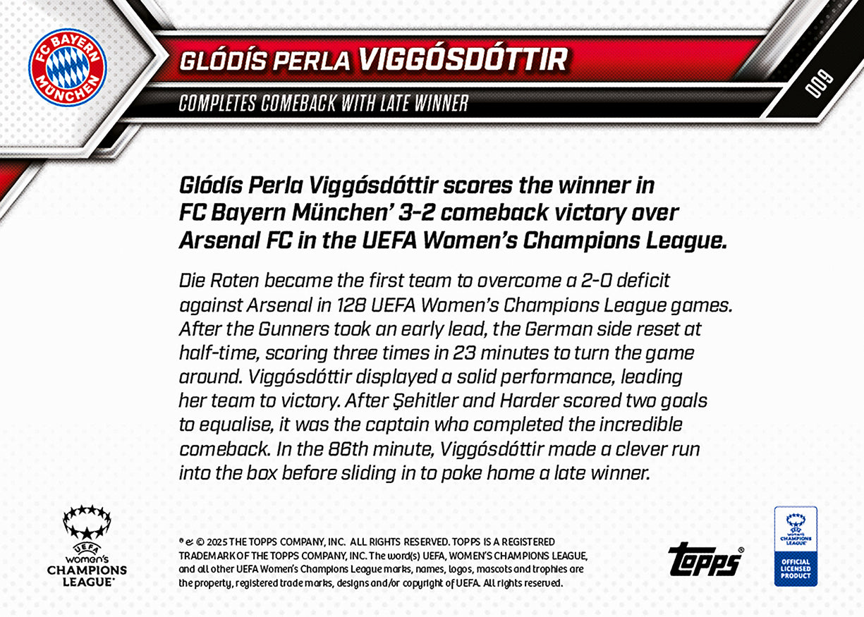 Glódís Perla Viggósdóttir - 2025-26 UWCL Topps NOW - Card 9 - PR: 192 - Image 7