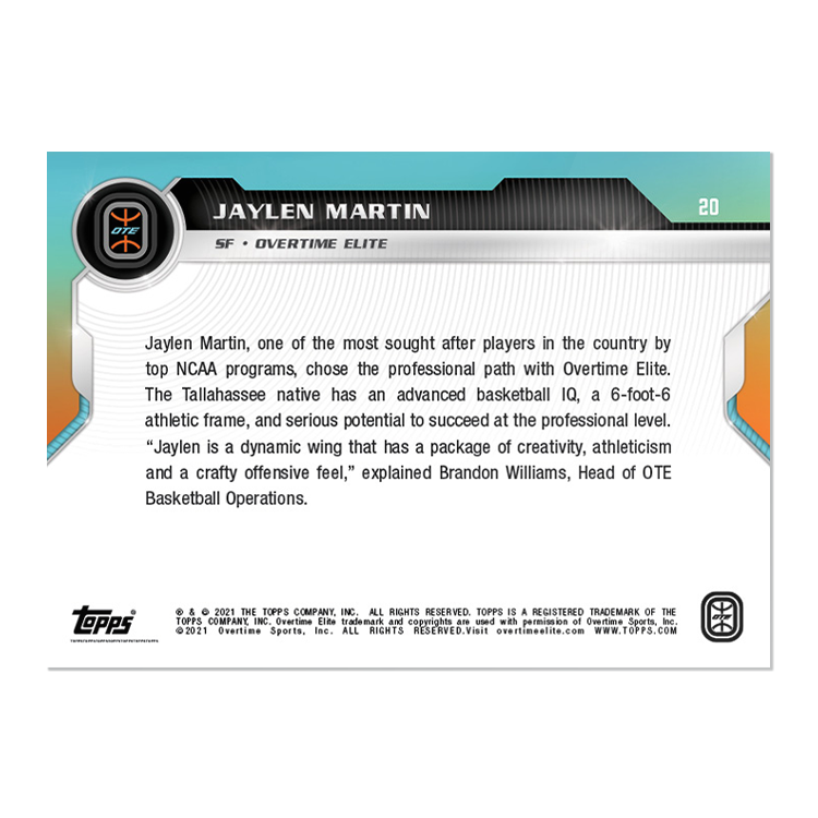 Alternative view of Jaylen Martin - 2021 Overtime Elite TOPPS NOW Debut Card D-20 - PR: 2181