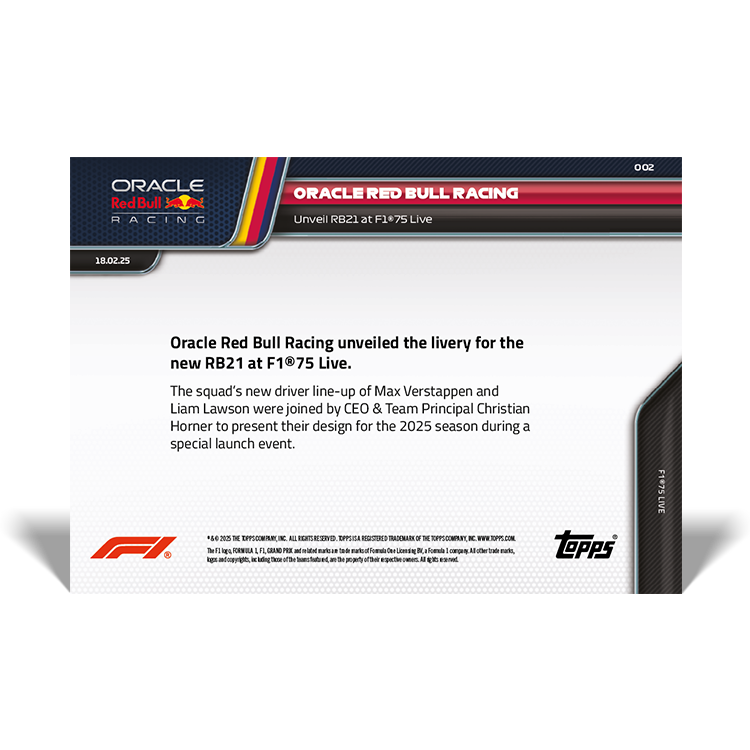Oracle Red Bull Racing - 2025 Formula 1 Topps NOW - Card 2 - PR: 1070 - Image 2