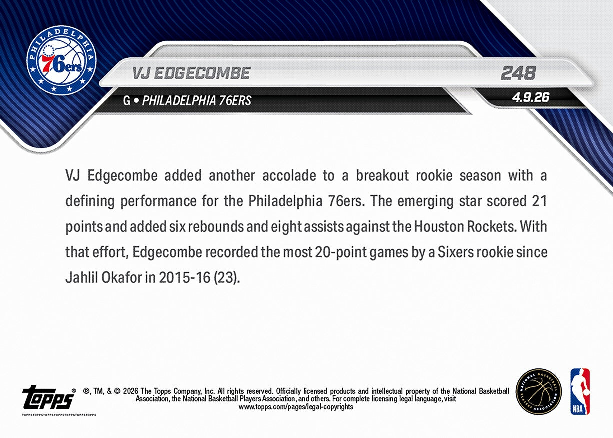 VJ Edgecombe - 2025-26 NBA Topps NOW - Card 248 - PR: 1893 - Image 2
