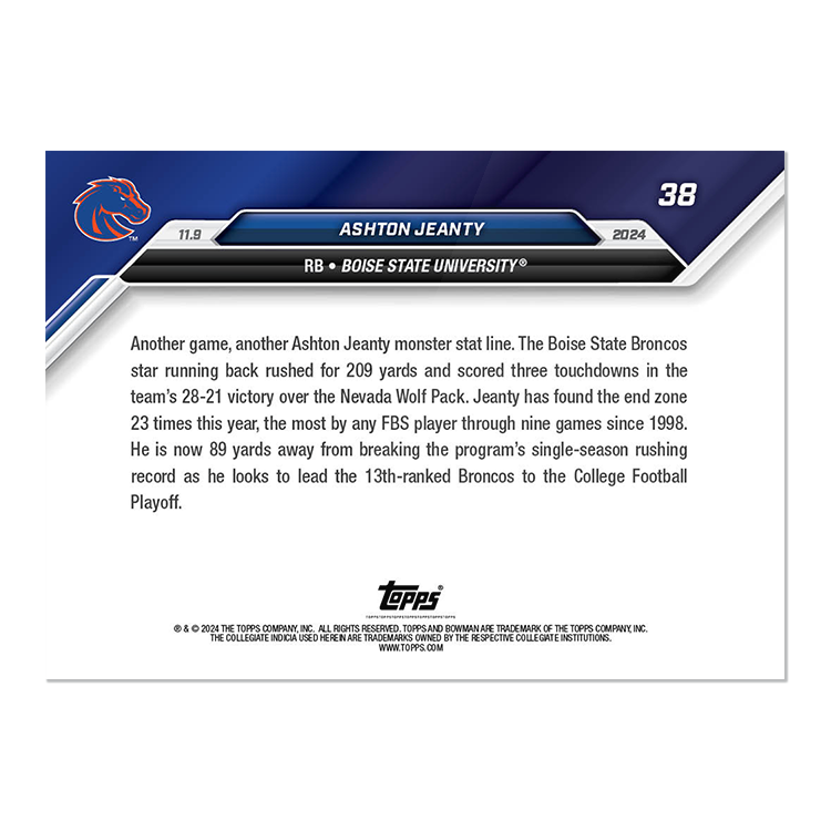 Ashton Jeanty - 2024 Bowman U NOW Football Card 38 - PR: 1042 - Image 2