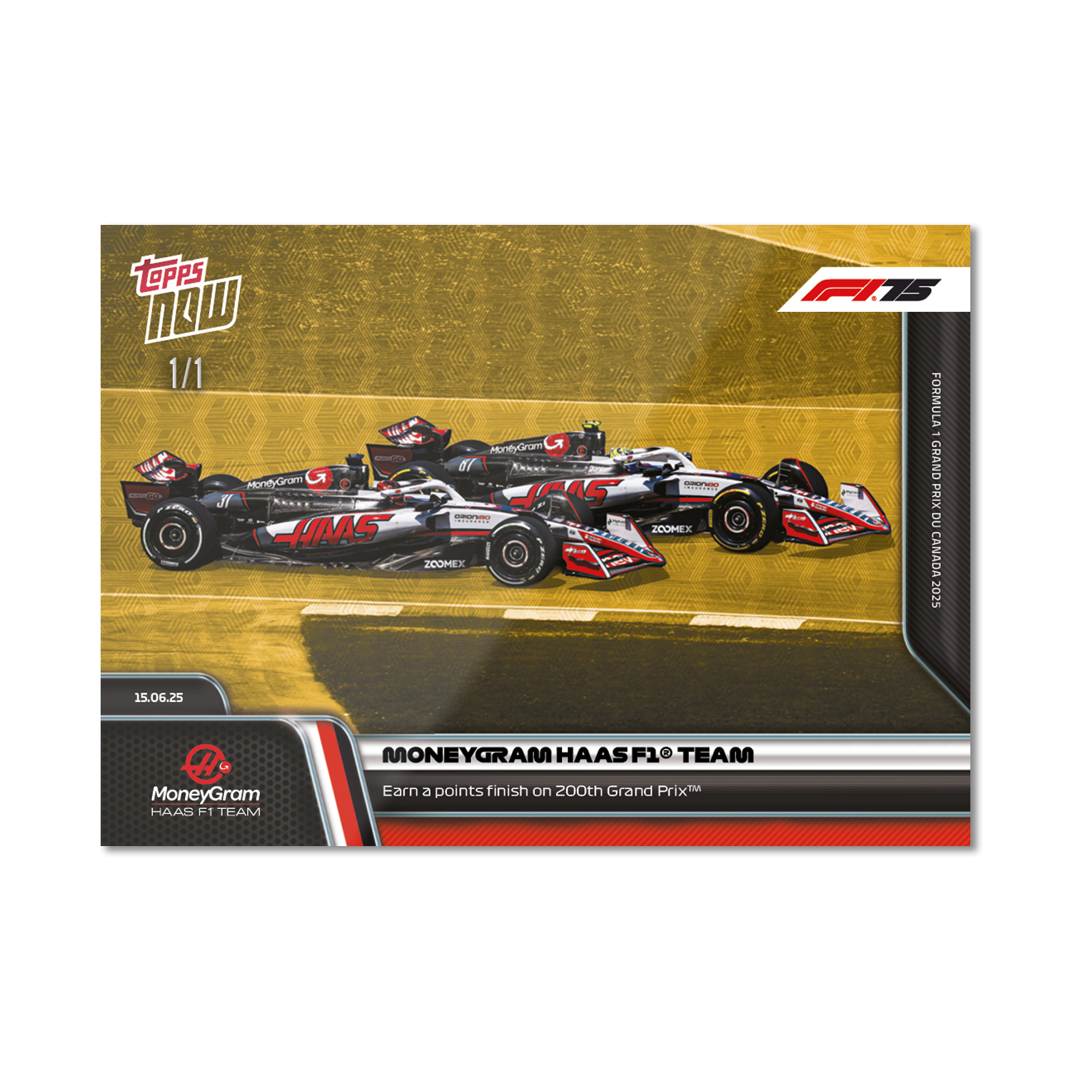 MoneyGram Haas F1 Team - 2025 Formula 1 Topps NOW - Card 46 - PR: 729 - Image 2