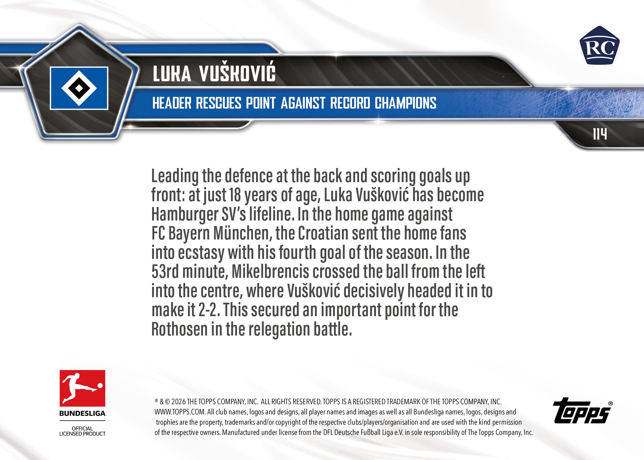 Luka Vušković - 2025-26 Bundesliga Topps NOW - Card 114 - PR: 3945 - Image 7