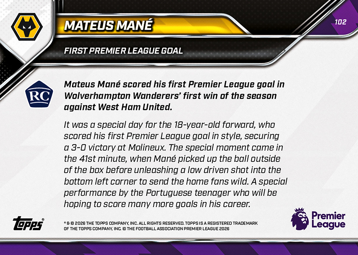 Mateus Mané - 2025-26 Premier League Topps NOW - Card 102 - PR: 2001 - Image 7