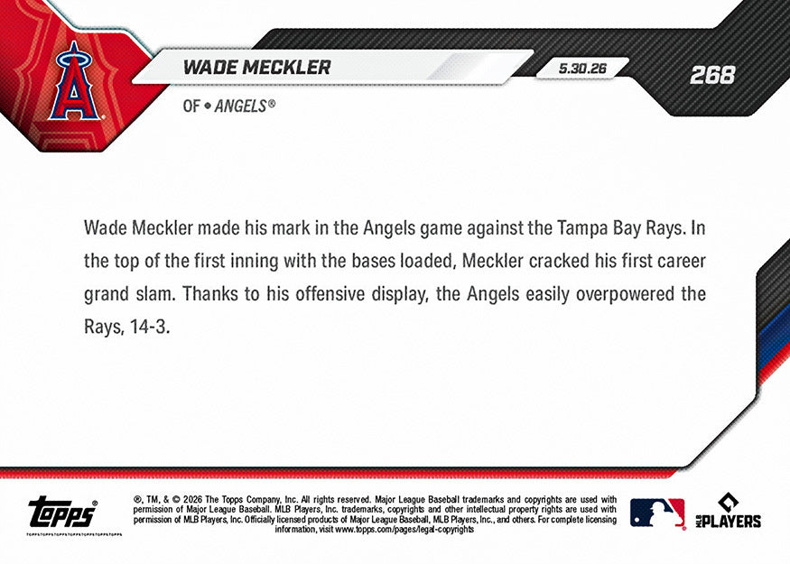 Wade Meckler - 2026 MLB Topps NOW - Card 268 - PR: 406 - Image 2