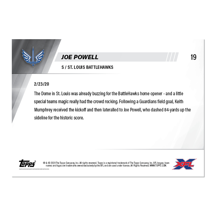 Joe Powell - XFL TOPPS NOW Card 19 - Print Run: 203 - Image 2