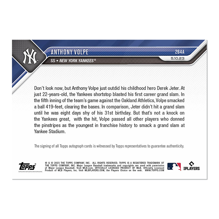 On-Card Autograph # to 99 or Lower - Anthony Volpe - 2023 MLB TOPPS NOW Card 264 - Image 4