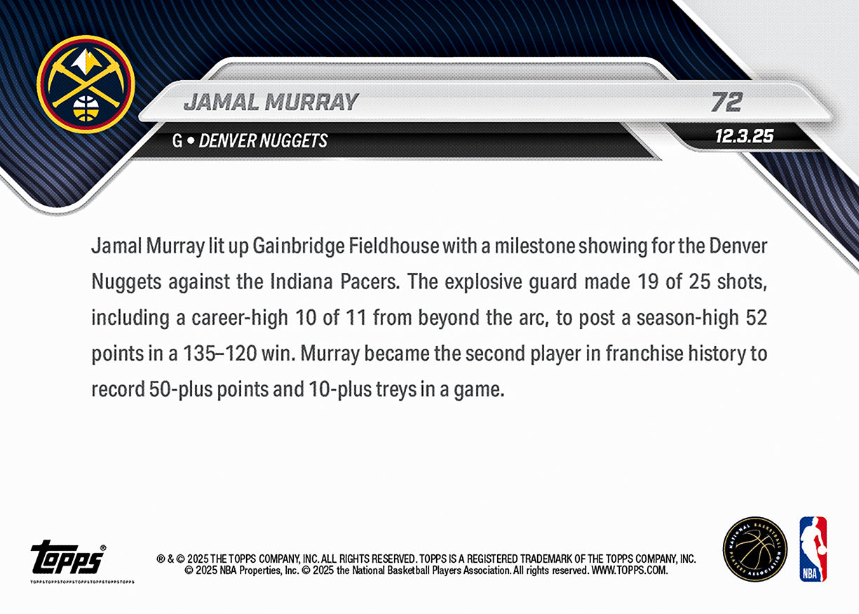 Jamal Murray - 2025-26 NBA Topps NOW - Card 72 - PR: 701 - Image 2