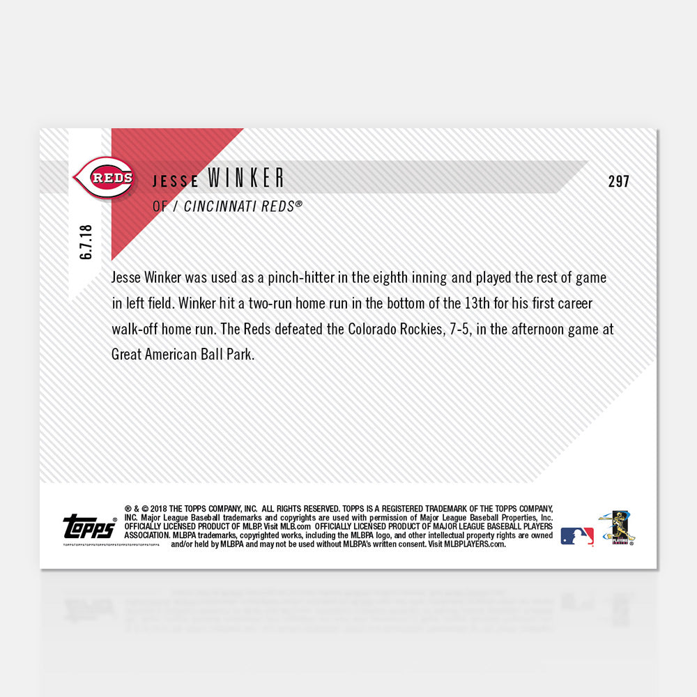 Jesse Winker - 06/07/2018 TOPPS NOW Card 297 - Print Run: 202 - Image 2