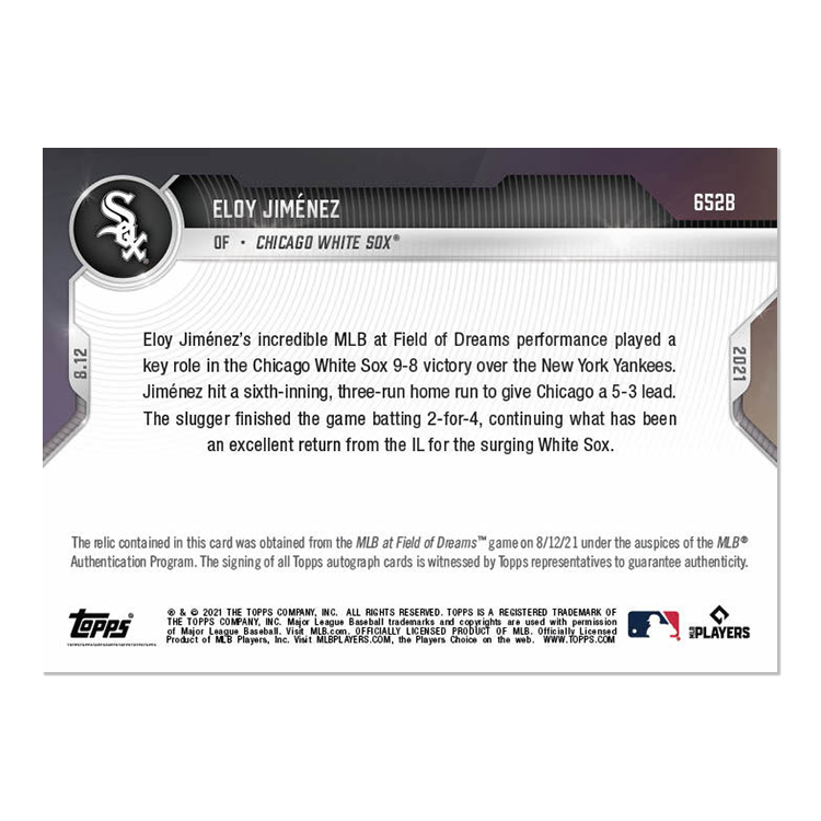 On-Card Auto Base Relic # to 25 - Eloy Jiménez - 2021 MLB TOPPS NOW Card 652B - Image 2