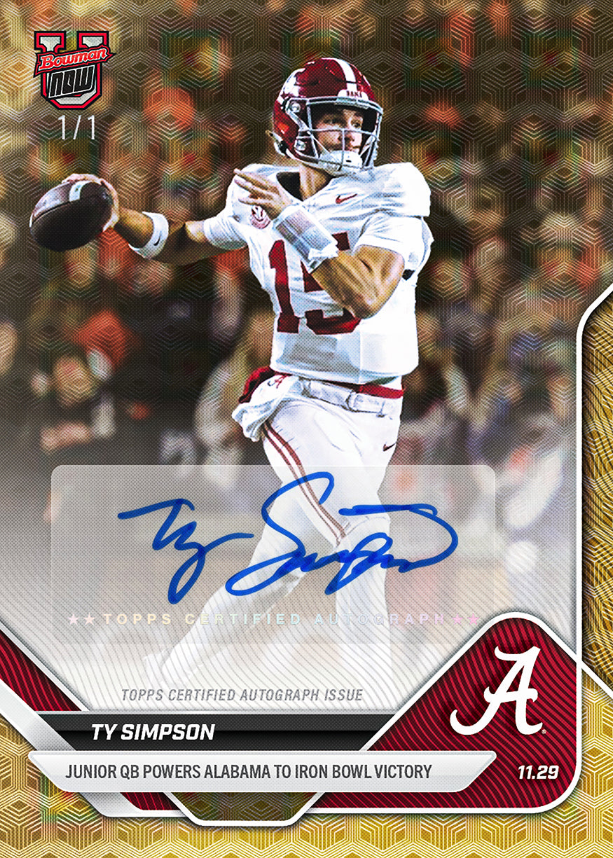 Alternative view of Ty Simpson - 2025-26 Bowman U NOW Football - Card 53 - PR: 533