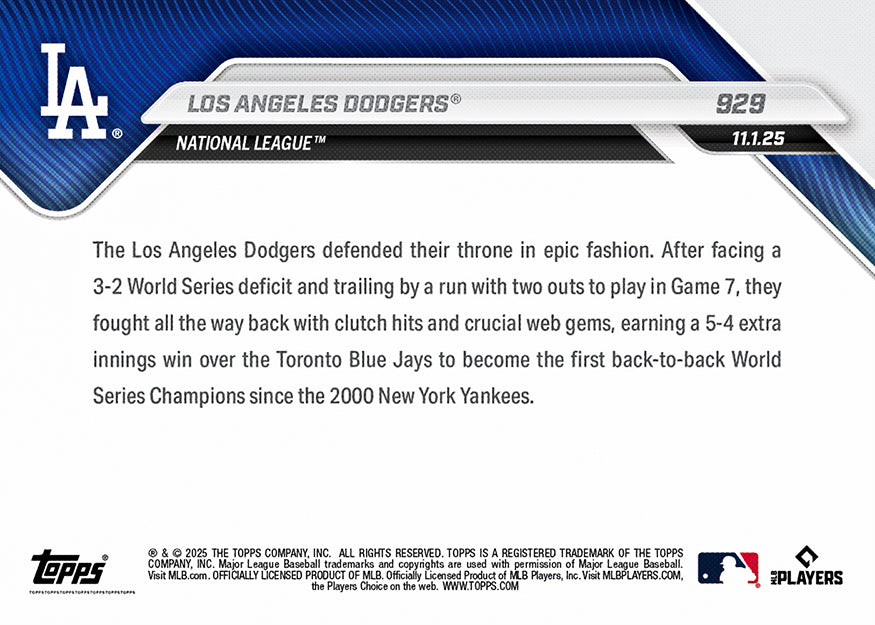 Los Angeles Dodgers - 2025 MLB Topps NOW - Card 929 - PR: 24578 - Image 4