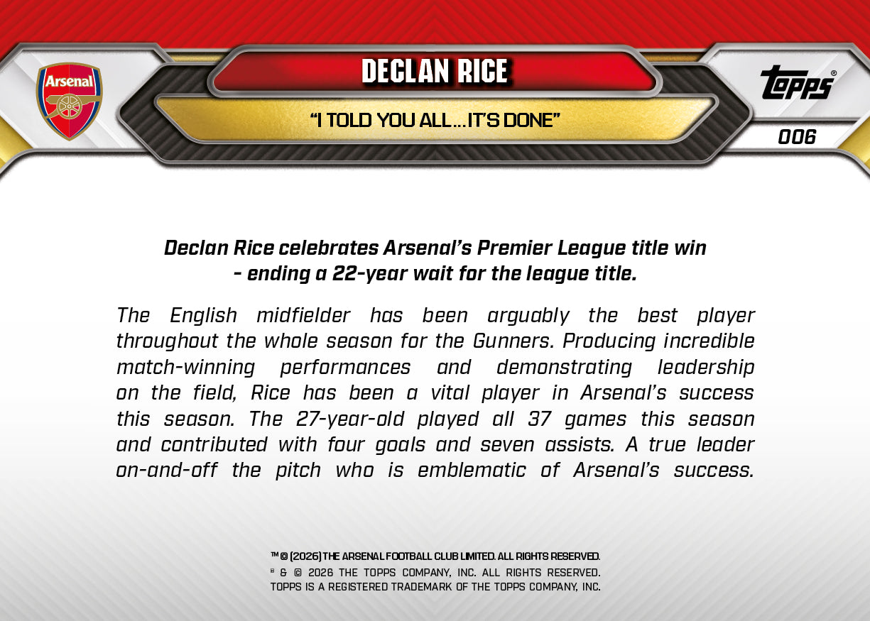 Declan Rice - 2025-26 Arsenal FC Topps NOW - Card 6 - PR: 8975 - Image 8