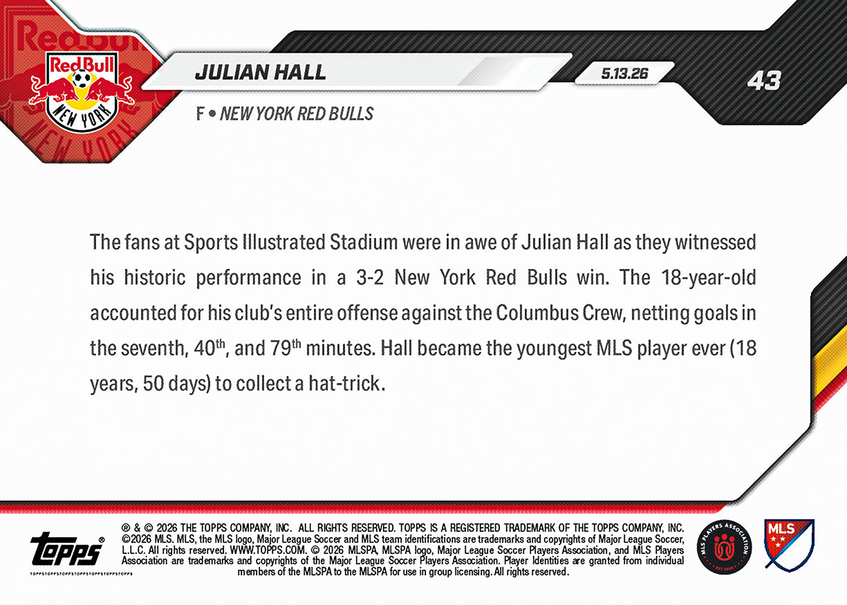 Julian Hall - 2026 MLS Topps NOW - Card 43 - PR: 1190 - Image 3