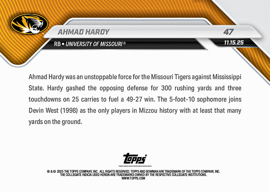 Ahmad Hardy - 2025-26 Bowman U NOW Football - Card 47 - PR: 554 - Image 2